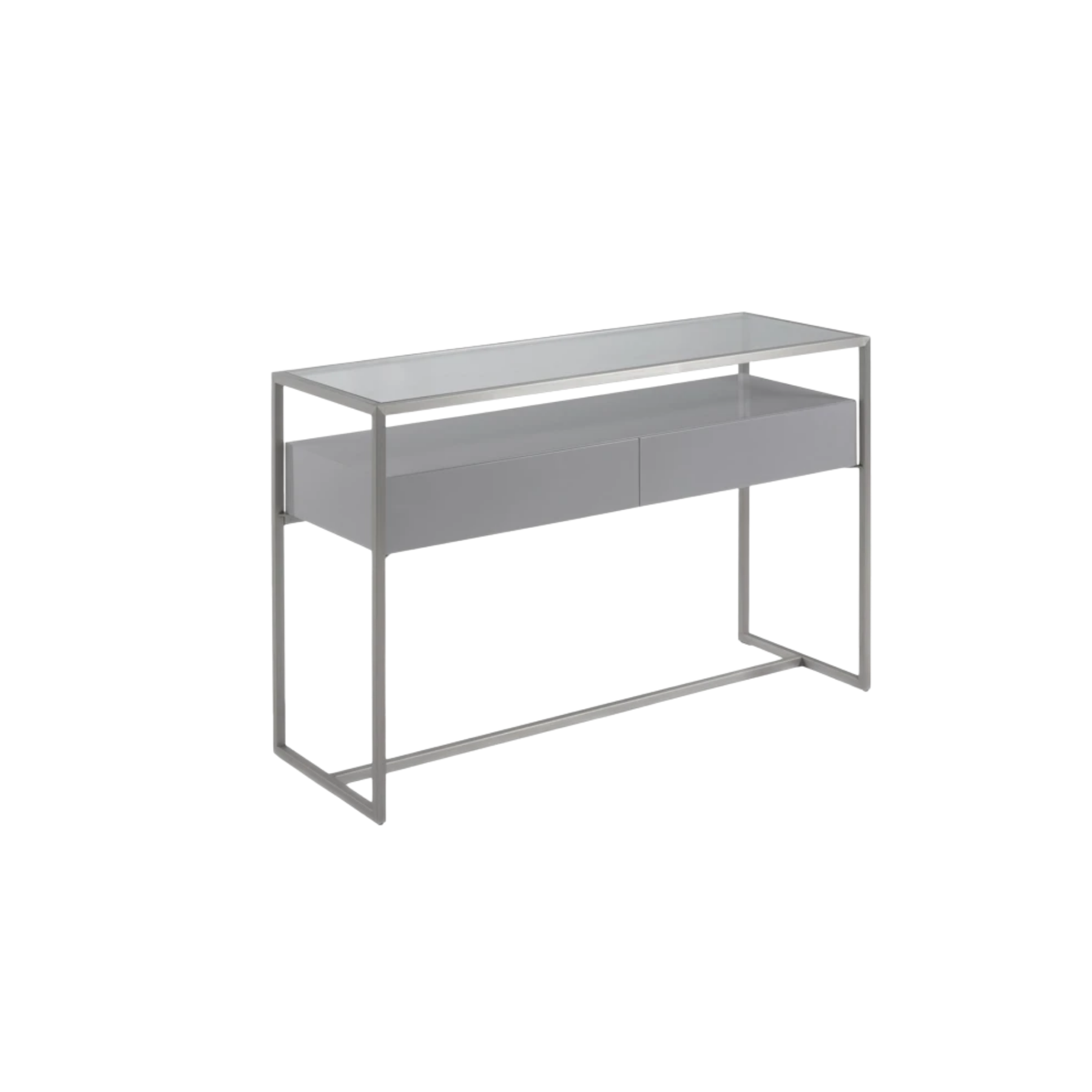 Alfred console with smoke glass, brushed metal, and 2 drawers matt dark grey