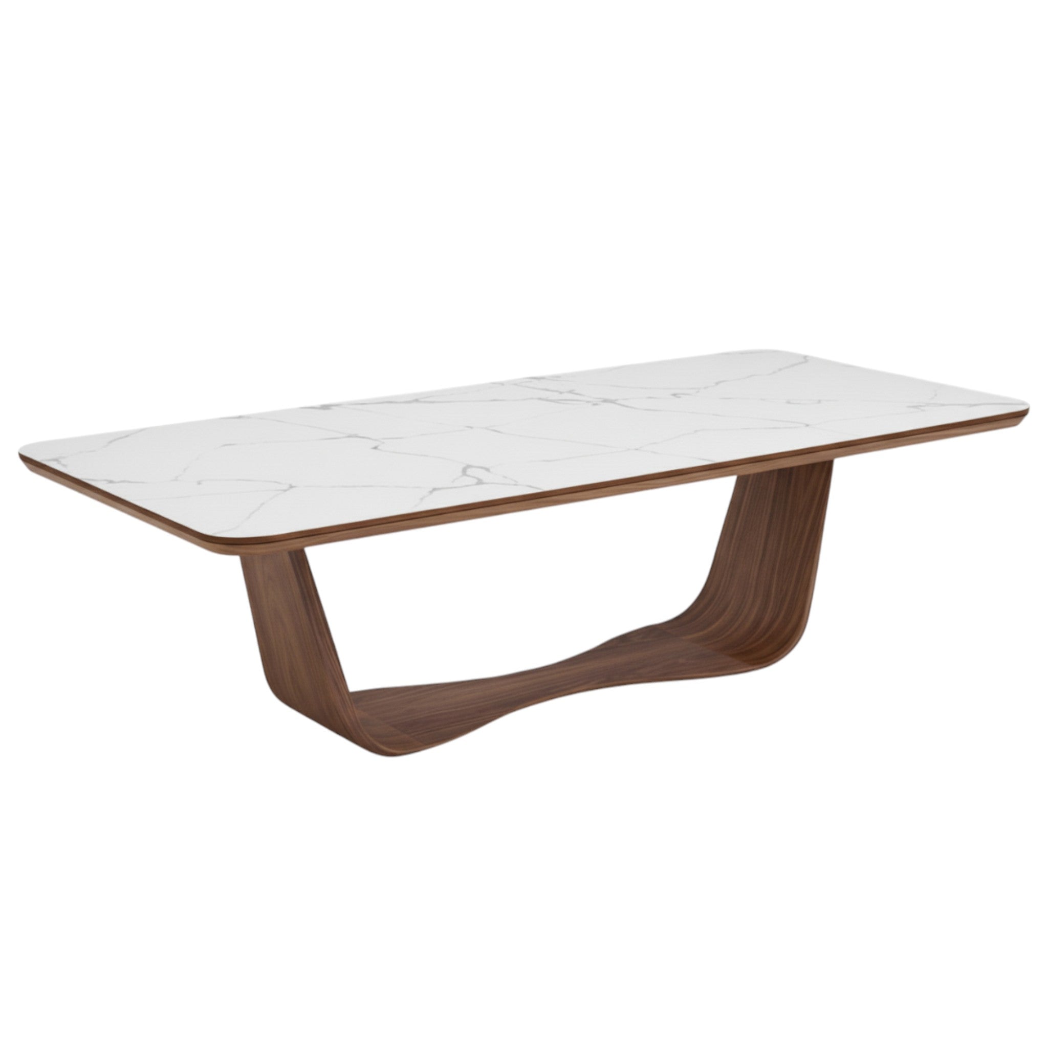 Eva Rectangular Dining Table White Porcelain Top and Walnut Base