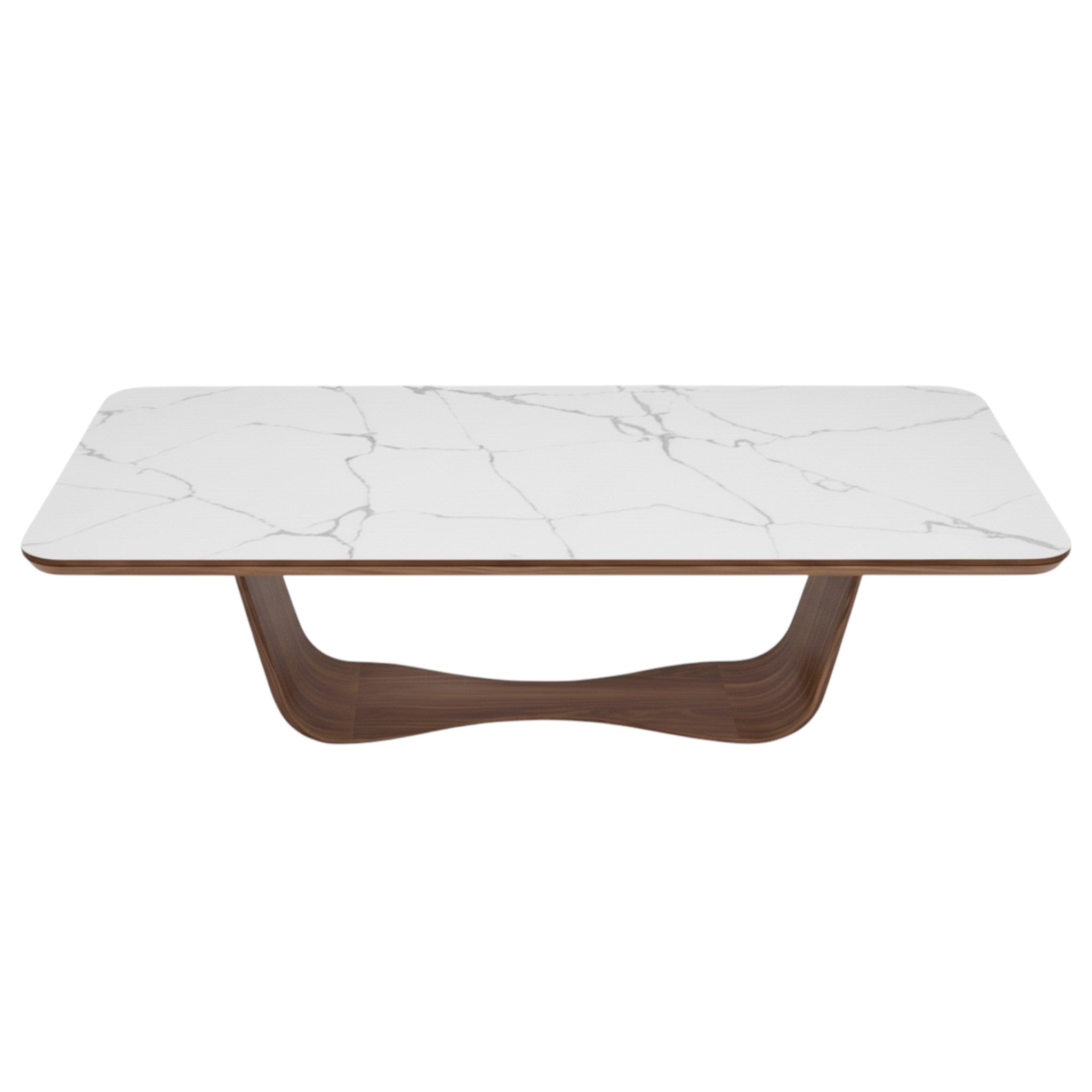 Eva Rectangular Dining Table White Porcelain Top and Walnut Base