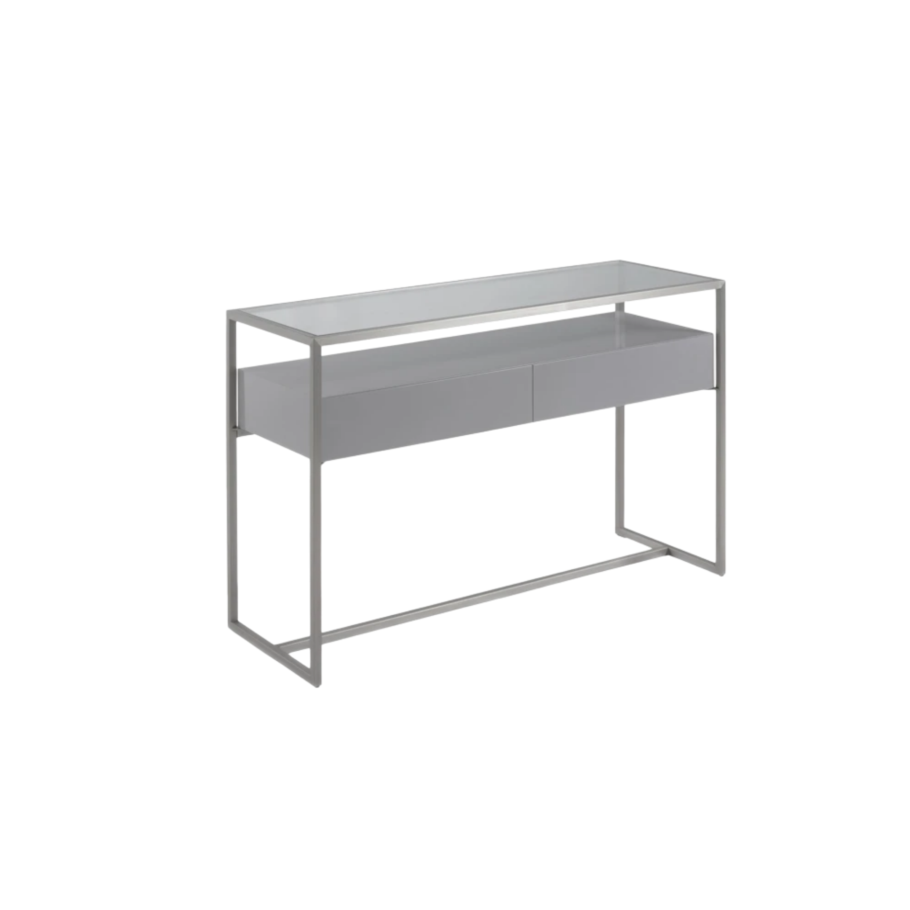 Alfred console with smoke glass, brushed metal, and 2 drawers matt dark grey 